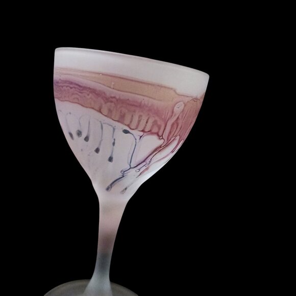 Vintage Hebro  Art Nouveau Drip Glaze Frosted Wine Glasses – Two Pieces - Picture 12 of 12